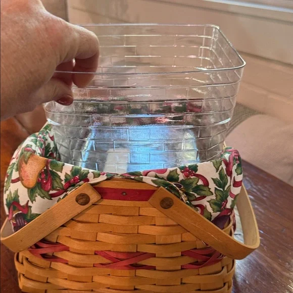 Longaberger Basket with Floral Liner and Wooden Handle - Picture 8 of 10